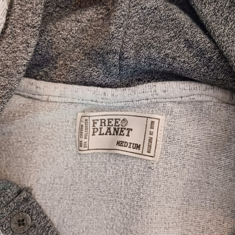 Free Planet Men's Hoodie Size M L/S 1/4 Button White/Gray Textured Front Pocket‎ - Picture 3 of 9